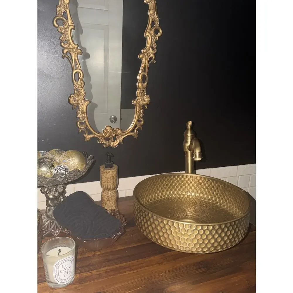 14” Solid Brass Hand Hammered Vessel Sink Antique Brass Bathroom Vanity Bowl